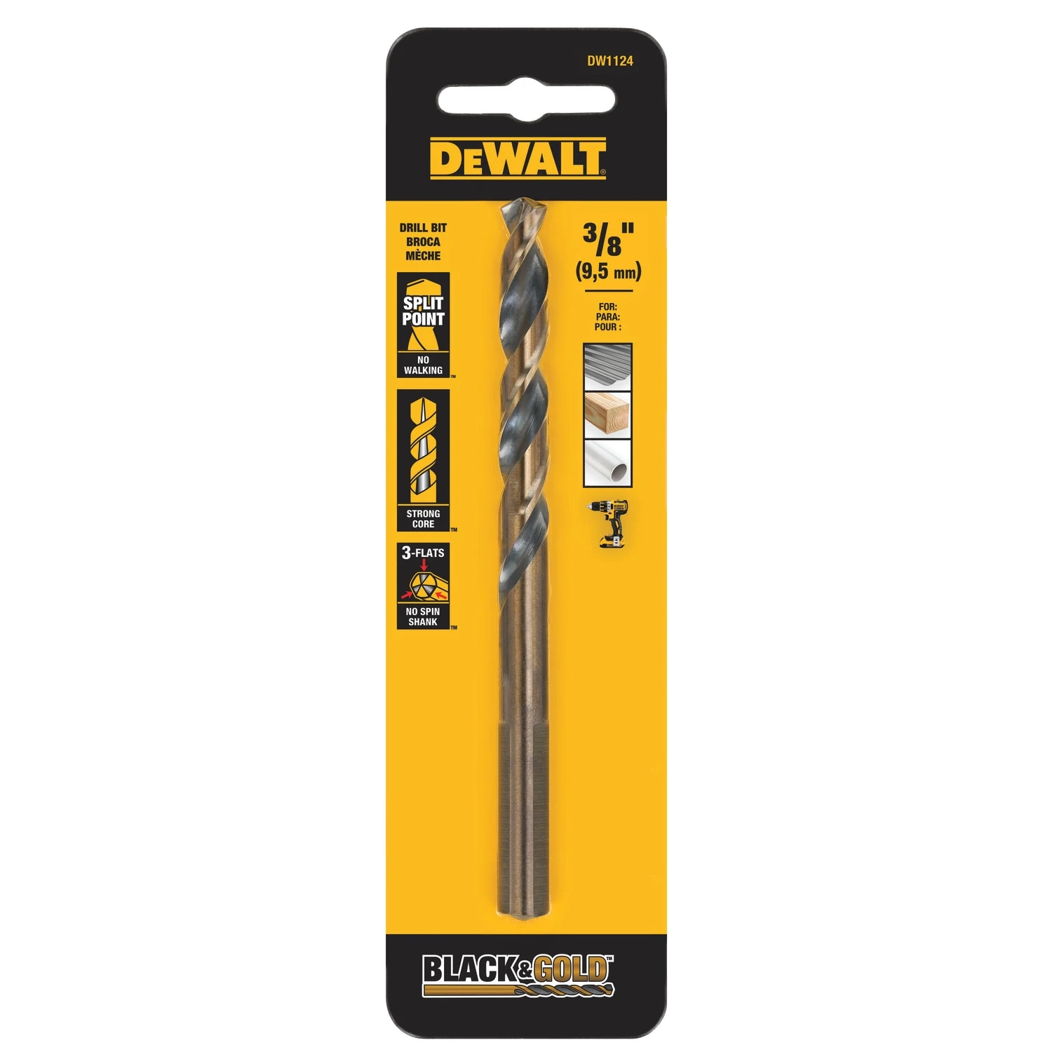 DEWALT 3/8-in X 5-1/16-in Black And Gold Coated HSS Jobber Length Twist Drill Bit 1 DEWALT 3/8-in X 5-1/16-in Black And Gold Coated HSS Jobber Length Twist Drill Bit -Dewalt Tool World 00723848