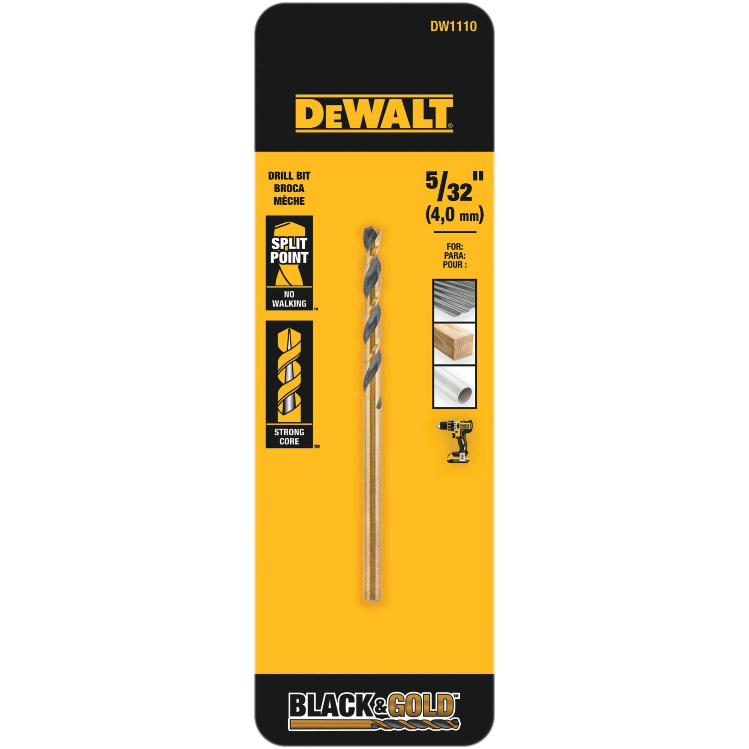 DEWALT 5/32-in X 3-1/8-in Black And Gold Coated HSS Jobber Length Twist Drill Bit 1 DEWALT 5/32-in X 3-1/8-in Black And Gold Coated HSS Jobber Length Twist Drill Bit -Dewalt Tool World 00723882