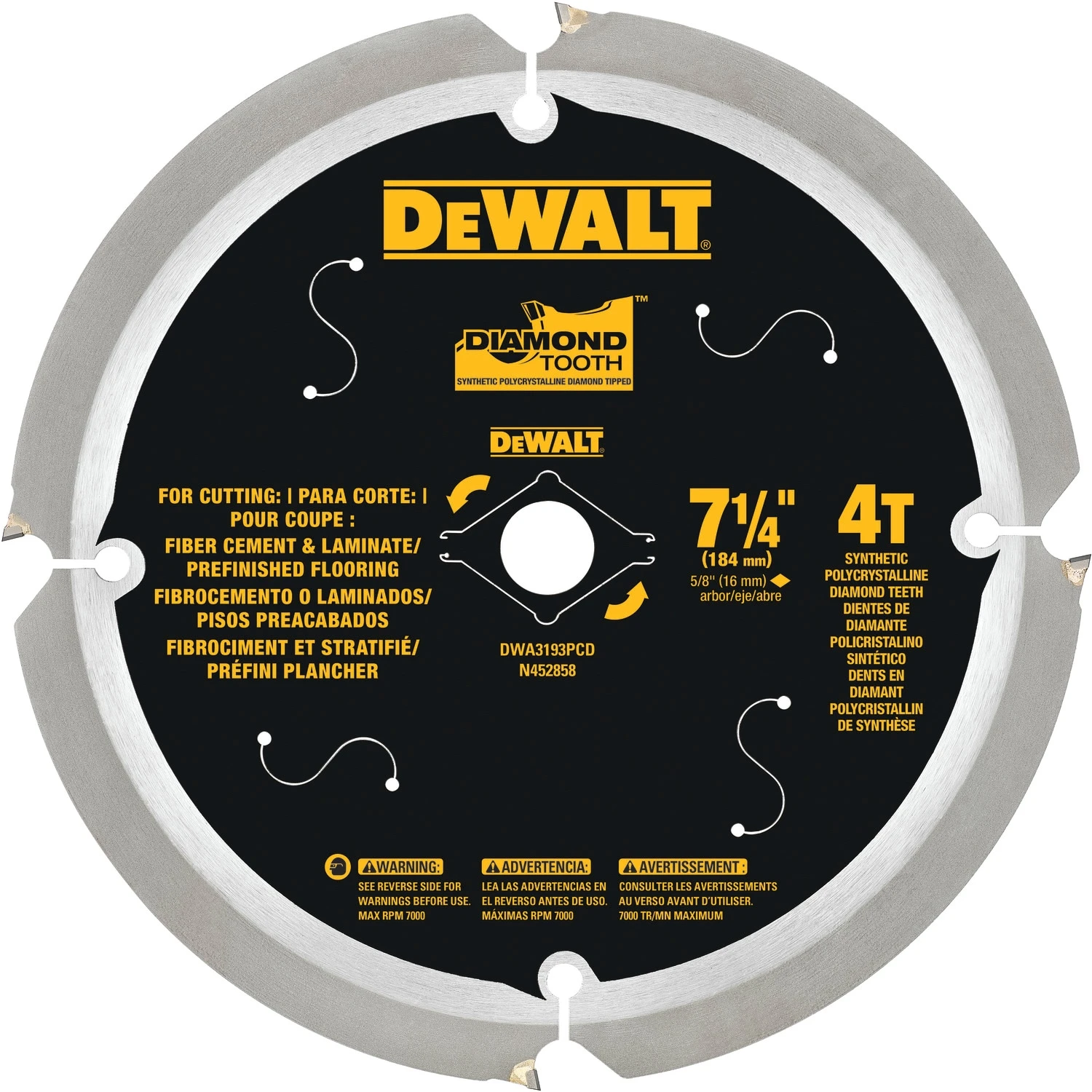DEWALT 7-1/4-in 4 -Tooth Diamond Circular Saw Blade Individual 1 DEWALT 7-1/4-in 4 -Tooth Diamond Circular Saw Blade Individual -Dewalt Tool World 05454550