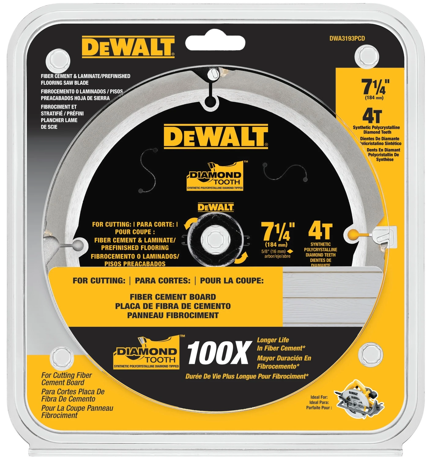 DEWALT 7-1/4-in 4 -Tooth Diamond Circular Saw Blade Individual 2 DEWALT 7-1/4-in 4 -Tooth Diamond Circular Saw Blade Individual -Dewalt Tool World 05454551