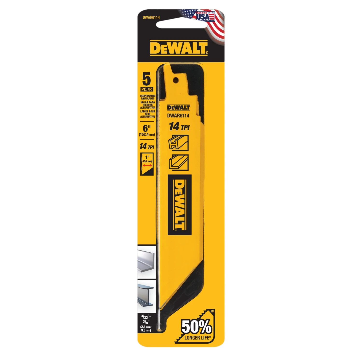 DEWALT Bi-metal 6-in 14 TPI Wood Cutting Reciprocating Saw Blade 5 -Pack 1 DEWALT Bi-metal 6-in 14 TPI Wood Cutting Reciprocating Saw Blade 5 -Pack -Dewalt Tool World 09371814