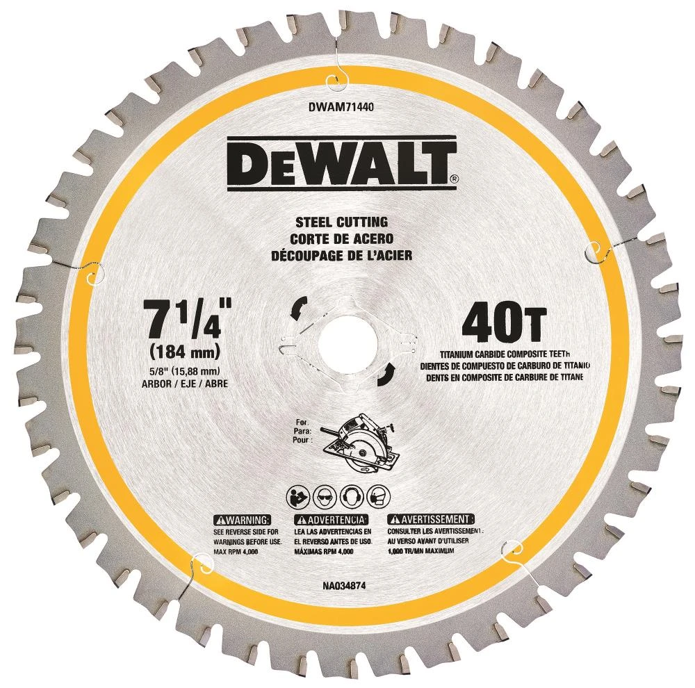 DEWALT 7-1/4-in 40 -Tooth Tungsten Carbide-tipped Steel Circular Saw Blade Individual 1 DEWALT 7-1/4-in 40 -Tooth Tungsten Carbide-tipped Steel Circular Saw Blade Individual -Dewalt Tool World 44347400