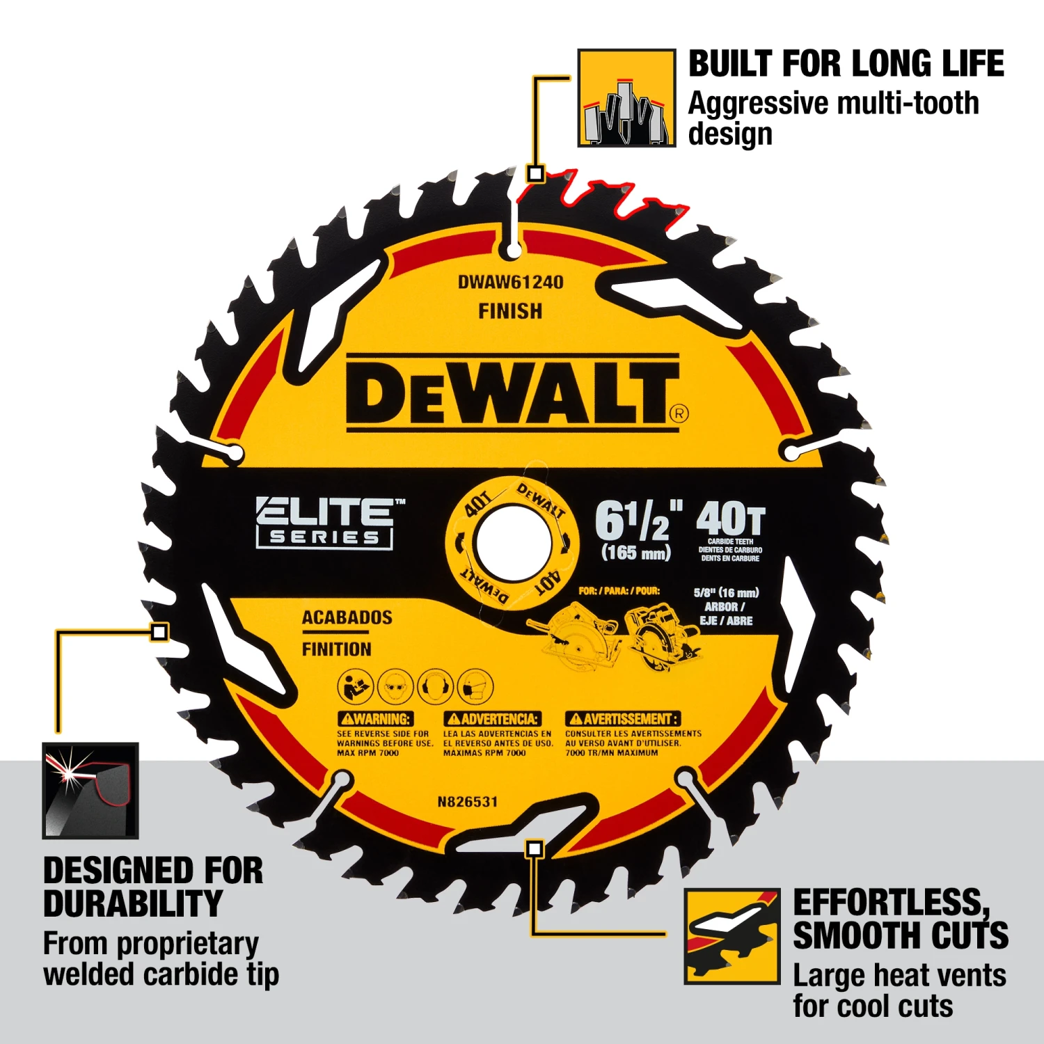 DEWALT ELITE SERIES 6-1/2-in 40 -Tooth Fine Finish Tungsten Carbide-tipped Steel Circular Saw Blade Individual 2 DEWALT ELITE SERIES 6-1/2-in 40 -Tooth Fine Finish Tungsten Carbide-tipped Steel Circular Saw Blade Individual -Dewalt Tool World 44413241