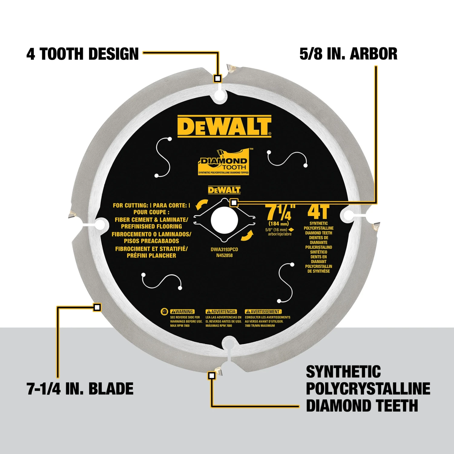 DEWALT 7-1/4-in 4 -Tooth Diamond Circular Saw Blade Individual 3 DEWALT 7-1/4-in 4 -Tooth Diamond Circular Saw Blade Individual -Dewalt Tool World 45009557