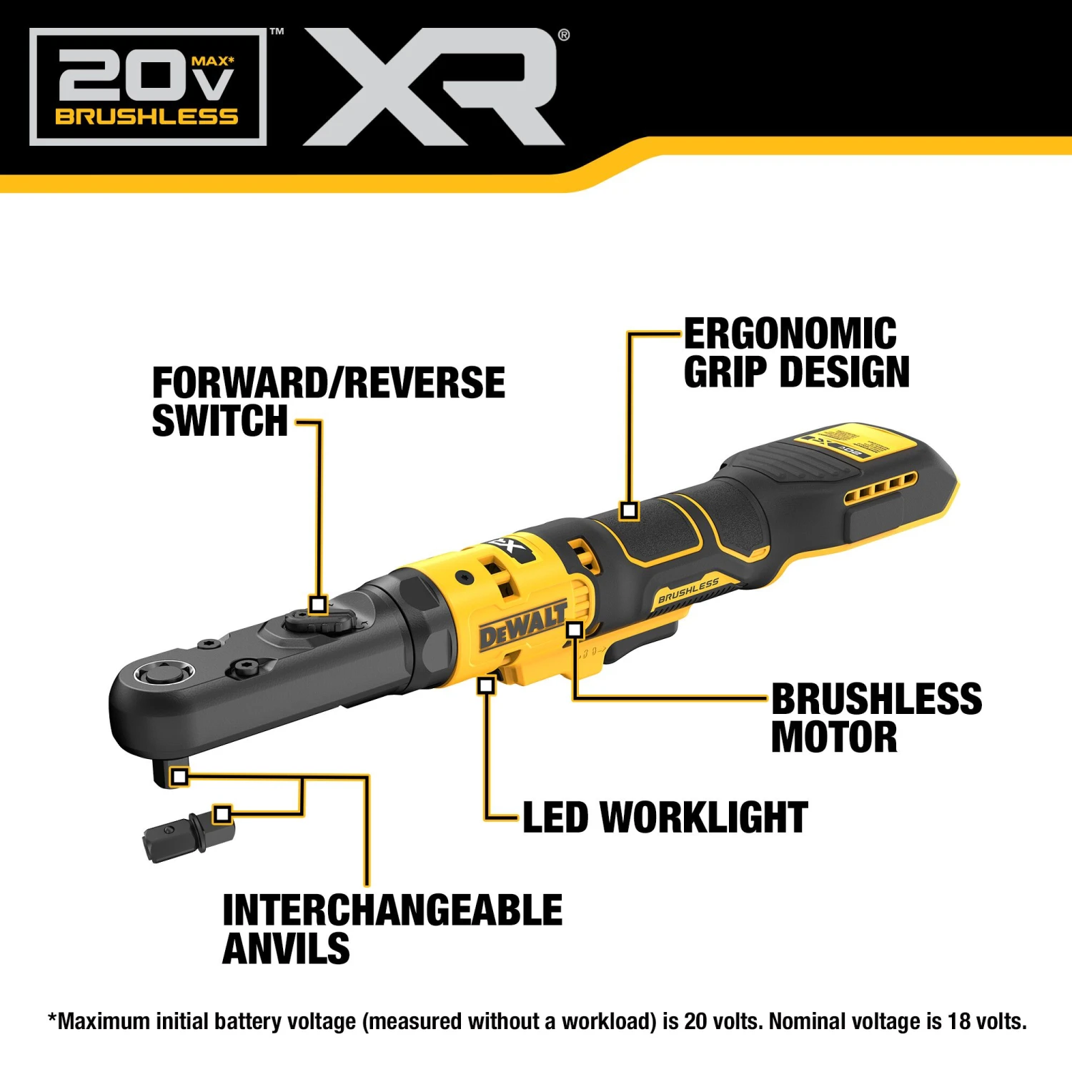 DEWALT XR 20-volt Max Variable Speed Brushless 3/8-in1/2-in Drive Cordless Ratchet Wrench (Battery Not Included And Charger Not Included) 2 DEWALT XR 20-volt Max Variable Speed Brushless 3/8-in1/2-in Drive Cordless Ratchet Wrench (Battery Not Included And Charger Not Included) -Dewalt Tool World 64728628