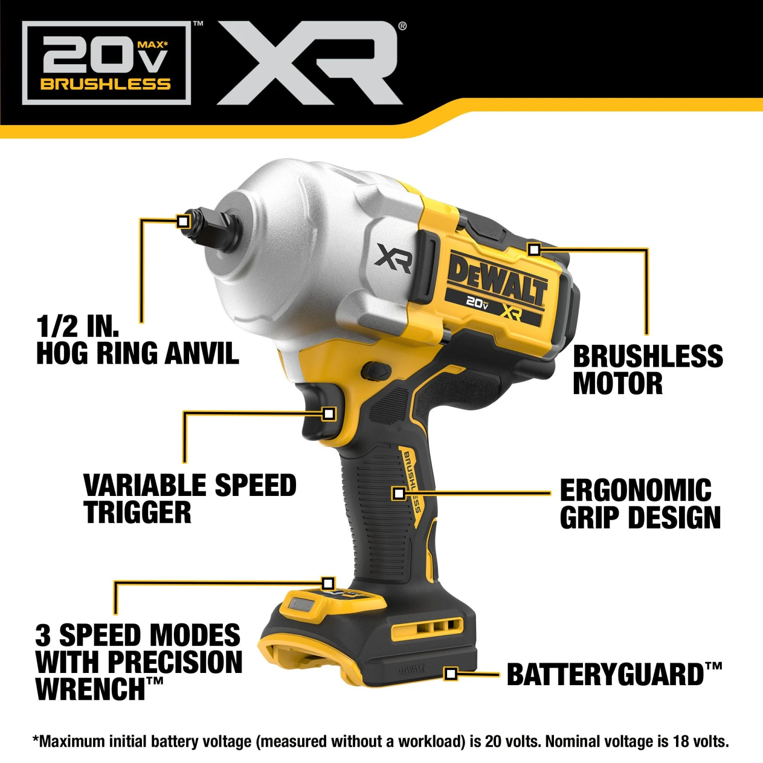 DEWALT XR 20-volt Max Variable Speed Brushless 1/2-in Drive Cordless Impact Wrench (Battery Not Included And Charger Not Included) 3 DEWALT XR 20-volt Max Variable Speed Brushless 1/2-in Drive Cordless Impact Wrench (Battery Not Included And Charger Not Included) -Dewalt Tool World 65360985