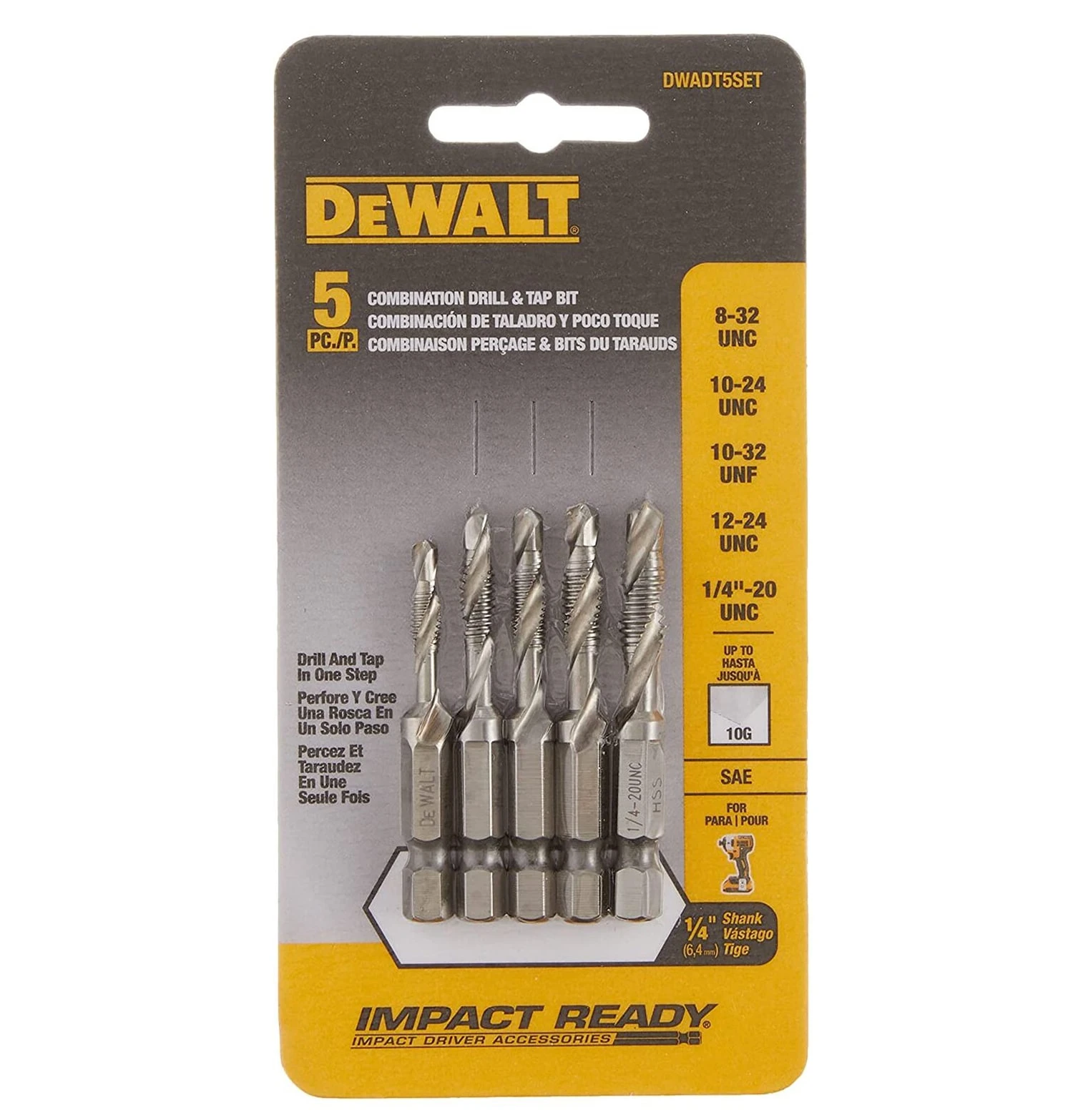 DEWALT Assorted Standard (SAE) Tap And Drill Set 5 -Pack 2 DEWALT Assorted Standard (SAE) Tap And Drill Set 5 -Pack -Dewalt Tool World 66099806