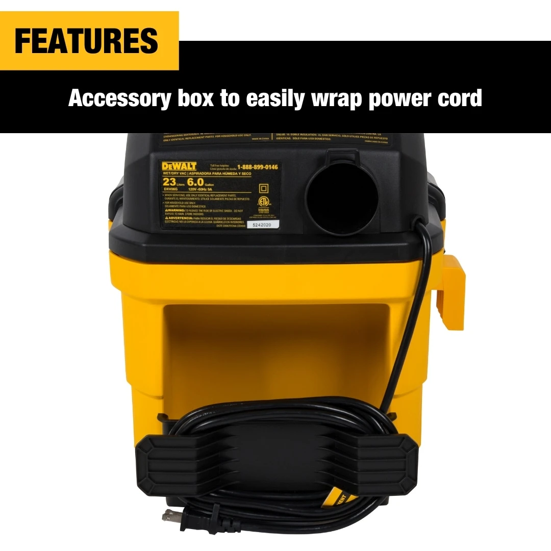 DEWALT 6-Gallon 5 HP Corded Wet/Dry Shop Vacuum With Accessories Included 8 DEWALT 6-Gallon 5 HP Corded Wet/Dry Shop Vacuum With Accessories Included -Dewalt Tool World 66370099