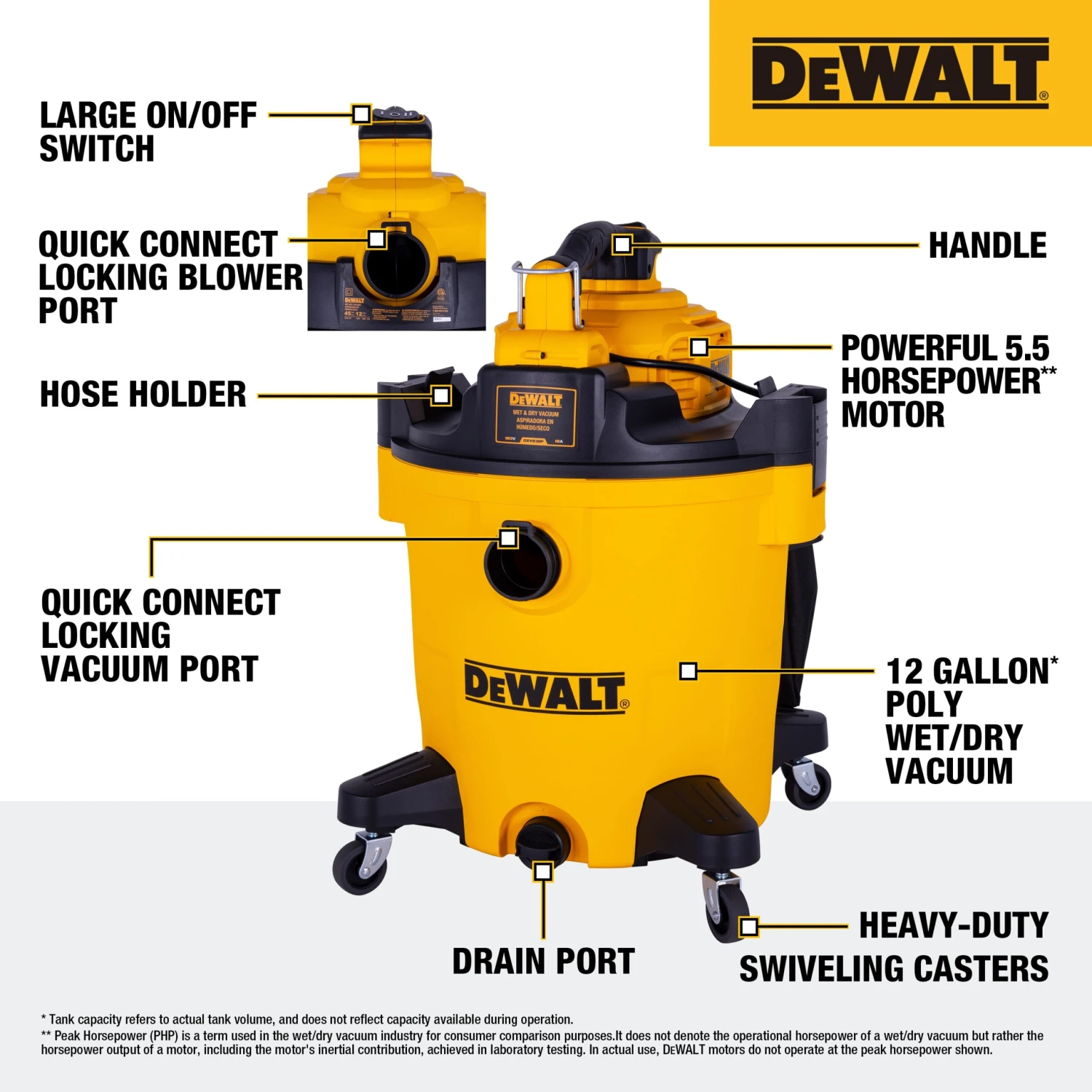 DEWALT Detachable Blower 12-Gallon 5.5 HP Corded Wet/Dry Shop Vacuum With Accessories Included 4 DEWALT Detachable Blower 12-Gallon 5.5 HP Corded Wet/Dry Shop Vacuum With Accessories Included -Dewalt Tool World 67447193 scaled
