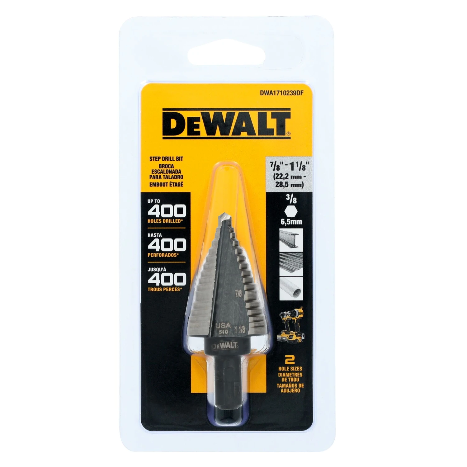 DEWALT 1/4-in 2 -Step Drill Bit ( 7/8-in To 1-1/8-in ) 5 DEWALT 1/4-in 2 -Step Drill Bit ( 7/8-in To 1-1/8-in ) -Dewalt Tool World 70853189